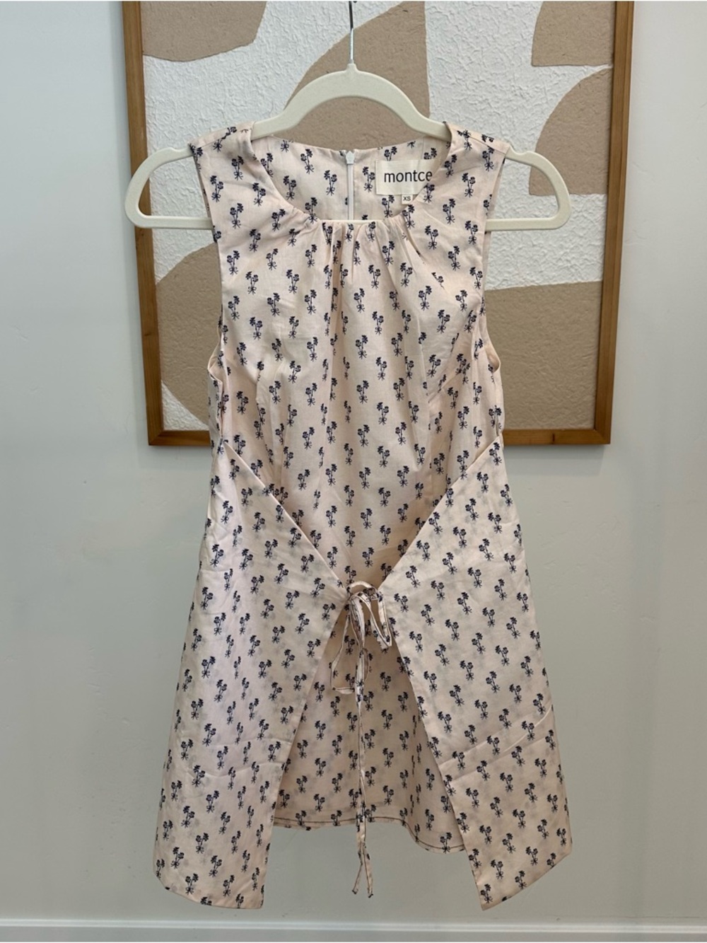 Montce Blush Pink Navy Floral Tie-Front Sundress
